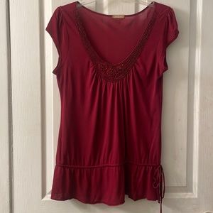 Magenta v-neck Indian beaded rosette peasant top size medium